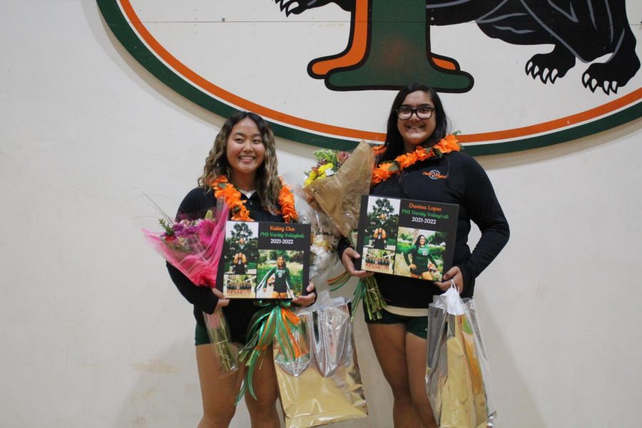 Seniors Kailey Cha and Davina Lopez were honored before the game started against Delano.